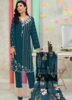 Georgette Aqua Blue Traditional Wear Embroidery Work Readymade Pakistani Suit